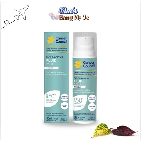 Kem Chống Nắng Mỏng Nhẹ Cancer Council Invisible Fluid Matte SPF50+ 50ml - Bảo Vệ Da Hàng Ngày, Thích Hợp Cho Da Nhạy Cảm