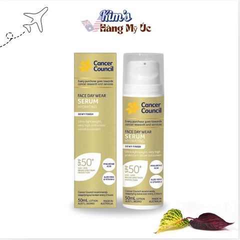 Serum Chống Nắng Dưỡng Ẩm Cancer Council Face Day Wear SPF50+ 50ml - Bảo Vệ Da, Dưỡng Ẩm, Thẩm Thấu Nhanh, Không Gây Bít Lỗ Chân Lông