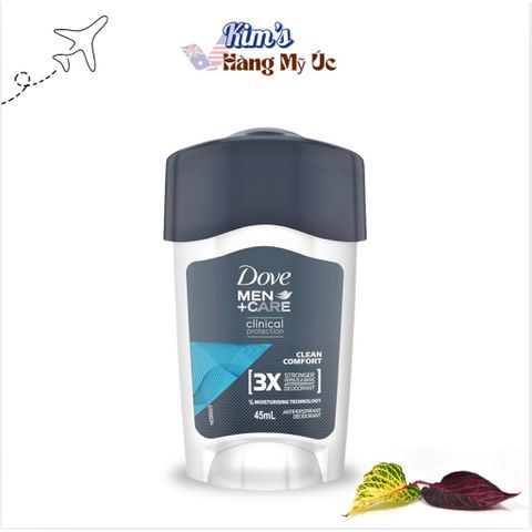 Lăn khử mùi Dove cho Nam Clean Comfort 45ml - Kháng mồ hôi, Dưỡng ẩm, Bảo vệ da 48 giờ, Anti-Perspirant Deodorant