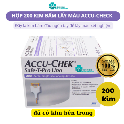 Kim Lấy Máu Đầu Ngón Tay Accu-Chek Safe-T-Pro Uno - Hộp 200 Kim Bấm Tiện Lợi, An Toàn, Giảm Đau, Dễ Sử Dụng