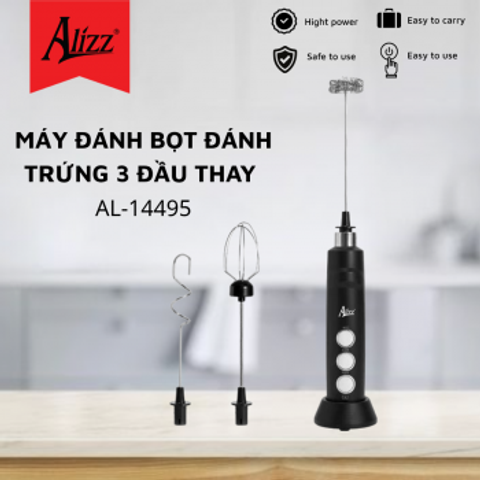 Máy Đánh Bọt Đánh Trứng Alizz AL-14495 - 3 Đầu Thay Đổi, Đa Năng, Thiết Kế Gọn Nhẹ, Phù Hợp Nấu Ăn và Pha Chế Tại Nhà