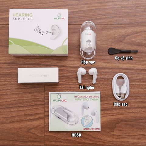 Tai Nghe Trợ Thính Không Dây FUNMIC EN-D20 - Thiết Kế Sang Trọng, Công Nghệ Giảm Tiếng Ồn Thông Minh, Hỗ Trợ Âm Thanh Cho Cả Hai Tai