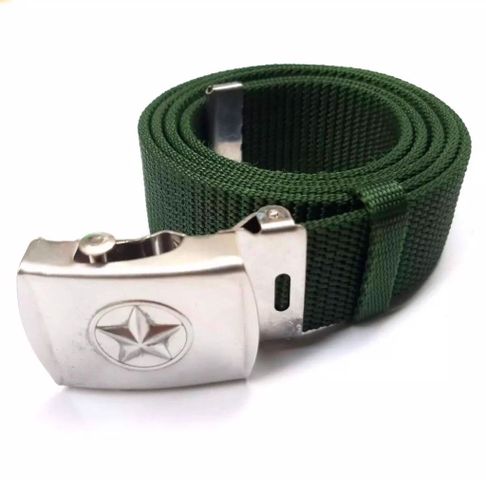 Thắt Lưng Vải Dù Bộ Đội TCHC - Mặt Thép In Hình Ngôi Sao 5 Cánh, Dây Nịt Bền Bỉ Đặc Trưng Quân Đội, Màu Xanh Rêu