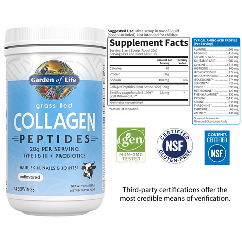 Bột Uống Grass Fed Collagen Peptides Garden Of Life Tăng Cường Da Tóc Móng Tay Khoẻ Mạnh Hỗ Trợ Khớp (Hộp 280 gram) - YoungFit