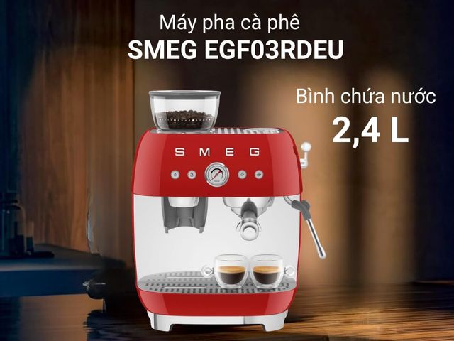 Máy Pha Cà Phê Bằng Tay Espresso SMEG EGF03 - Thiết Kế 50's, Tích Hợp Cối Xay, Pha Nhanh Chóng, Hương Vị Nguyên Chất