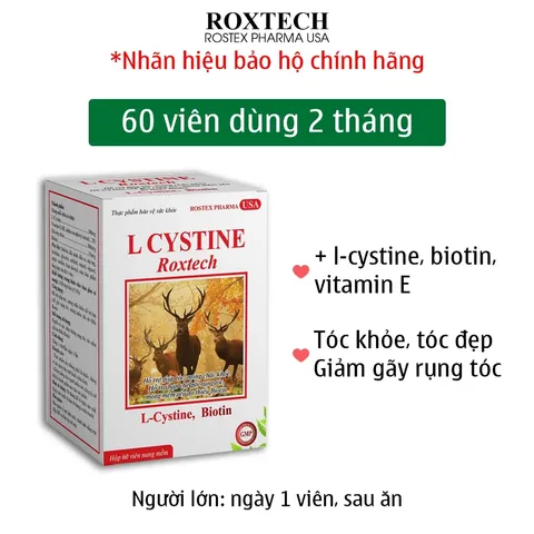 Viên uống L-Cystine ROXTECH (vàng) bổ sung Biotin hỗ trợ khỏe tóc, mọc tóc, giảm gãy rụng tóc - 60 viên