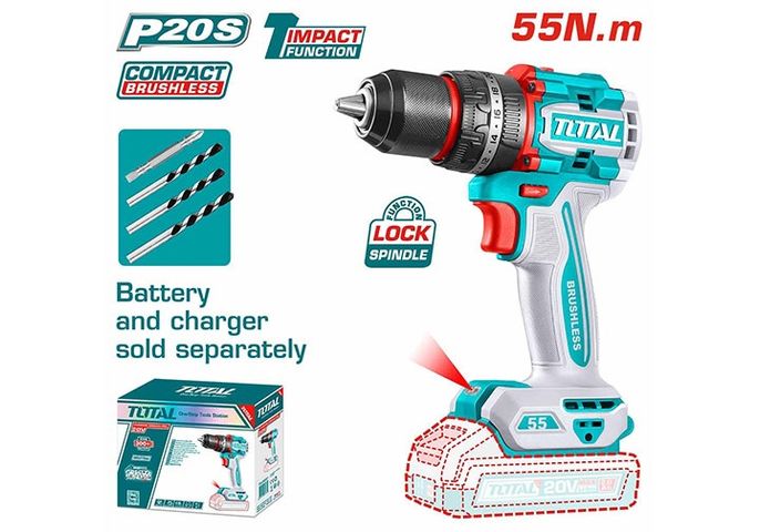 Thân máy khoan búa không chổi than Total TIDLI205581 - Máy khoan đa năng 20V, mạnh mẽ, bền, và linh hoạt cho gỗ, kim loại, tường