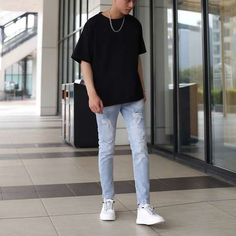 Quần Jean Nam Rách Gối Slimfit Màu Xanh Nhạt Chất Bò Co Giãn Tốt 5679 - Thời Trang Nam Hiện Đại, Phong Cách Trẻ Trung