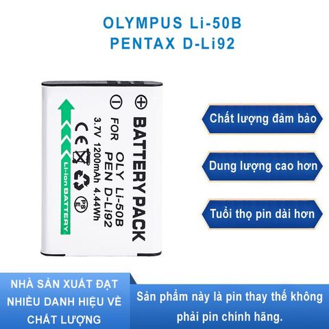 Pin Máy Ảnh Olympus Li-50B, Dùng Cho Pentax D-Li92, Casio CNP-150 - Pin Lithium Chất Lượng Cao, Bảo Vệ Thông Minh