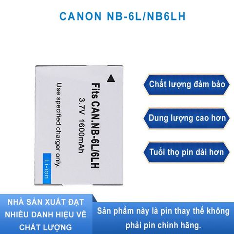 Pin Máy Ảnh Canon NB-6L 3.7V 1600mAh - Tương Thích với Canon PowerShot D10, D20, ELPH 500, S90, S95, SD1200 IS, SD3500 IS