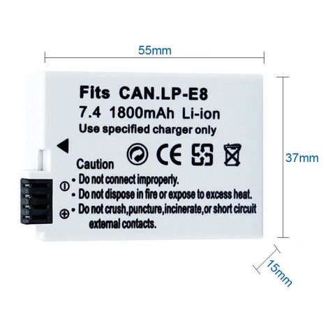 Pin Máy Ảnh Canon LP-E8 1800mAh - Dùng Cho EOS 550D, 600D, 650D, 700D, X4, X5, X6i, X7i - Lithium 7.4V Bảo Vệ Thông Minh