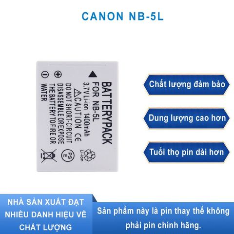 Pin máy ảnh Canon NB-5L 3.7V 1400mAh - Phụ kiện cho Canon PowerShot S95, S100, SX200, IXUS 800IS, 850IS, 860IS