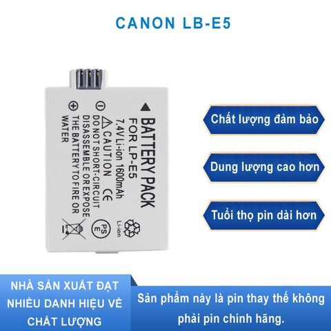 Pin Máy Ảnh Canon LP-E5 7.4V 1200mAh - Tương Thích Canon EOS 1000D, 500D, 450D, Kiss X3 - Pin Lithium Chất Lượng Cao