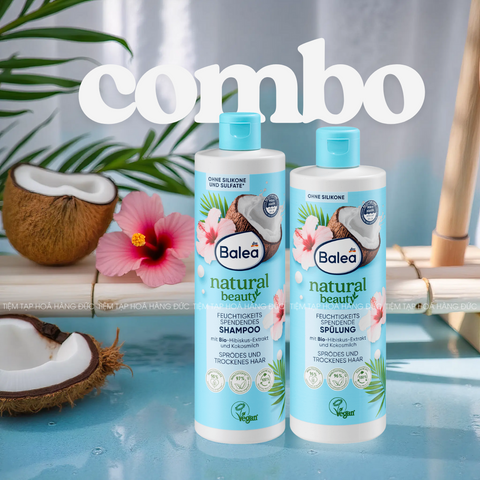 Dầu Gội Xả Balea Natural Beauty Nội Địa Đức - Chiết Xuất Hoa Dâm Bụt & Sữa Dừa Tăng Cường Ẩm Cho Tóc Khô Xơ, Chẻ Ngọn