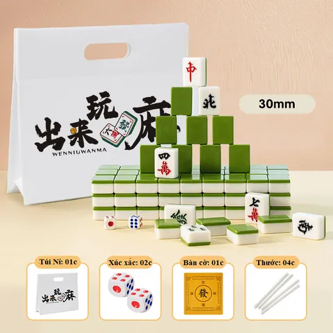 Combo 144 Quân Bài Mạt Chược Size #30 Kèm Phụ Kiện - Cờ Mahjong Chất Liệu Nhựa Melamin, Đồ Chơi Sưu Tầm Giải Trí Thú Vị