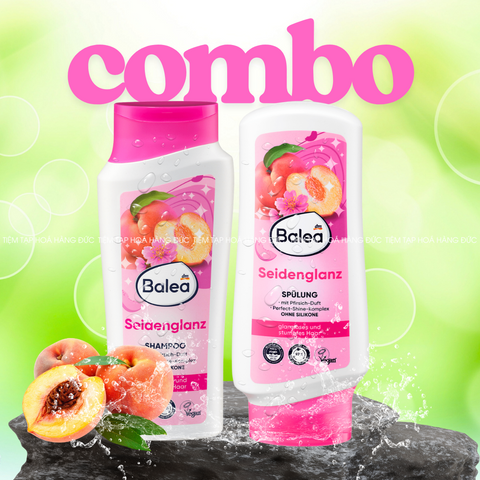 Bộ Dầu Gội Xả Balea Nature Beauty - Dưỡng Tóc Xỉn Màu Thiếu Sức Sống, Tóc Mềm Mượt, Thuần Chay, Không Silicone, Hương Đào Tươi Mát