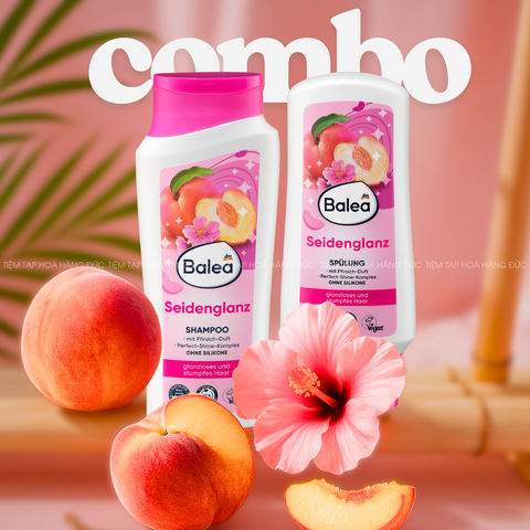 Bộ Dầu Gội Xả Balea Nature Beauty - Dưỡng Tóc Xỉn Màu Thiếu Sức Sống, Tóc Mềm Mượt, Thuần Chay, Không Silicone, Hương Đào Tươi Mát