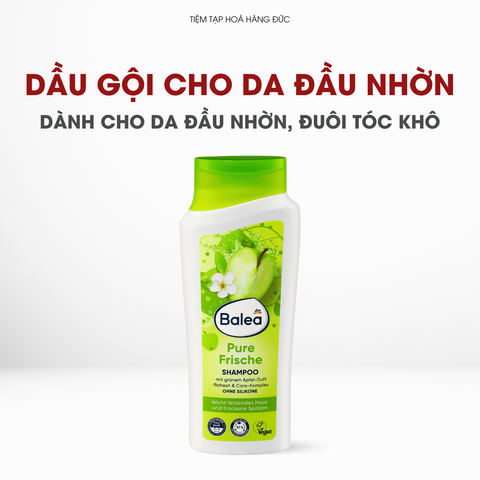Dầu Gội Balea Pure Frische - Chăm Sóc Tóc Dầu & Khô Ngọn, Vegan, Chiết Xuất Táo Xanh, Làm Sạch Nhẹ Nhàng, Không Silicone