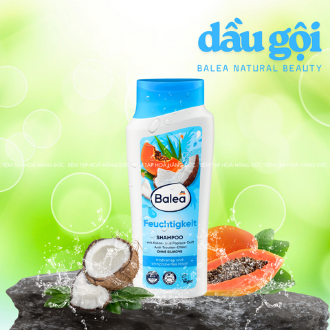 Dầu Gội Balea Đức - Dưỡng Ẩm Cho Tóc Khô & Da Đầu Gàu, Chiết Xuất Dừa & Đu Đủ, Vitamin B3/B5, Vegan, Tóc Mềm Mượt, Sáng Bóng
