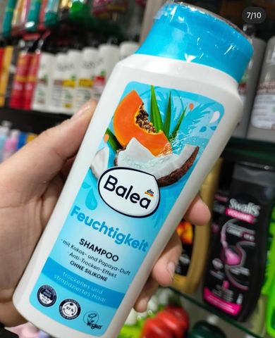 Dầu Gội Balea Đức - Dưỡng Ẩm Cho Tóc Khô & Da Đầu Gàu, Chiết Xuất Dừa & Đu Đủ, Vitamin B3/B5, Vegan, Tóc Mềm Mượt, Sáng Bóng