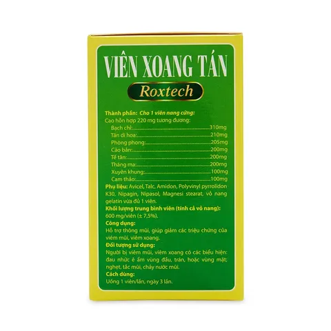 Viên Xoang Tán Roxtech - Hỗ Trợ Giảm Viêm Xoang, Viêm Mũi Dị Ứng - 50 Viên Thực Phẩm Chức Năng Chất Lượng cao