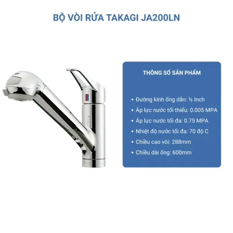 Vòi Rửa Takagi JA200LN - Bộ Vòi Rửa Tiết Kiệm Nước, Thiết Kế Hiện Đại, Chất Lượng Nhật Bản, Dễ Dàng Sử Dụng cho Nhà Bếp