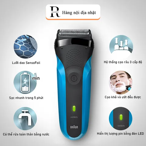 Máy Cạo Râu Braun Series 3 310s Wet&Dry Nhật Bản - Cạo Râu Hiện Đại, Chống Nước, Sạc Nhanh, Dễ Sử Dụng