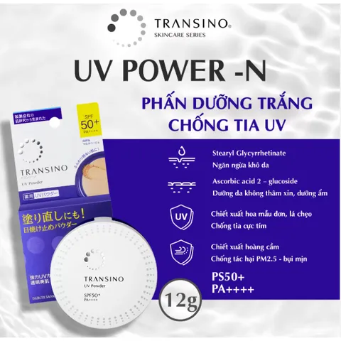 Phấn Dưỡng Trắng Da Chống Tia UV TRANSINO SPF 50+ 12g - Giữ Làn Da Sáng Bóng, Chống Nắng Hiệu Quả cho Mọi Loại Da