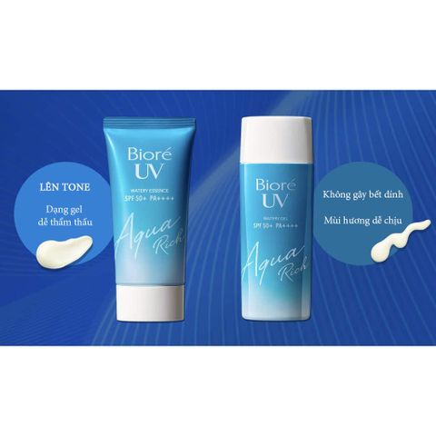 Kem Chống Nắng Biore Aqua Rich Watery Essence Gel SPF 50+/PA++++ 90ml - Dưỡng Ẩm, Nâng Tone Da, Nội Địa Nhật Bản