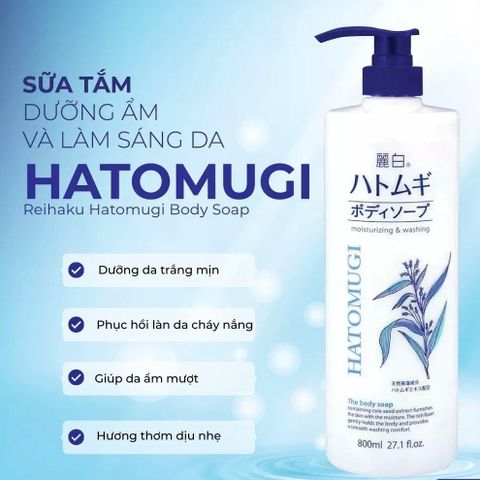 Sữa Tắm Trắng Da Hatomugi 800ml - Giúp Làn Da Sáng Mịn, Chăm Sóc Từ Hạt Ý Dĩ, Sản Phẩm Nội Địa Nhật Bản