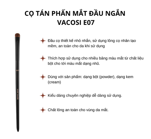 Cọ Đánh Phấn Mắt Ngắn Vacosi E07 - Cọ Trang Điểm Đầu Ngắn Chính Hãng Hàn Quốc, Tiện Lợi và Dễ Sử Dụng