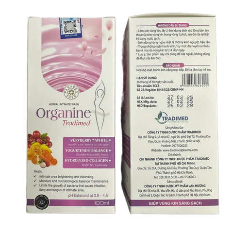 Dung Dịch Vệ Sinh Phụ Nữ Organine Tradimed 100ml - Giúp Duy Trì Độ Ẩm, Ngừa Vi Khuẩn & Nấm Ngứa Vùng Kín