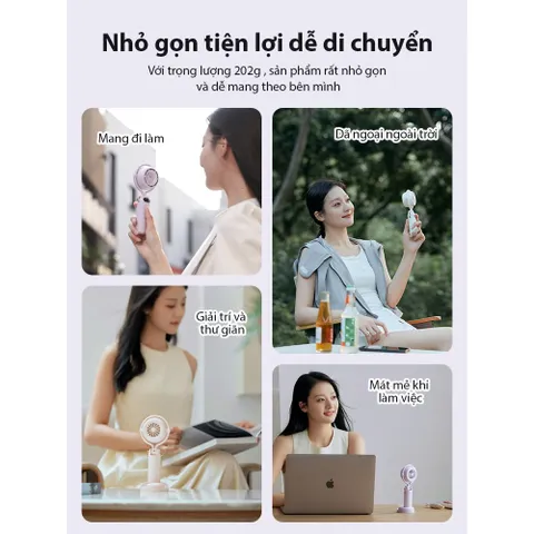 Quạt Mini Cầm Tay HoMar - Quạt Tích Điện 5 Tốc Độ Gió Có Màn Hình LED, Tiện Dụng Cho Ngày Hè Nóng Bức