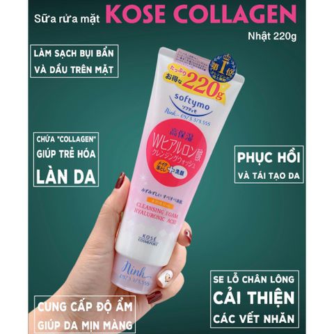 Sữa Rửa Mặt Kose Softymo Nhật Bản 220gr - Dưỡng Trắng, Trẻ Hóa Da, Chiết Xuất Tự Nhiên, Làm Sạch Sâu, Ngừa Mụn