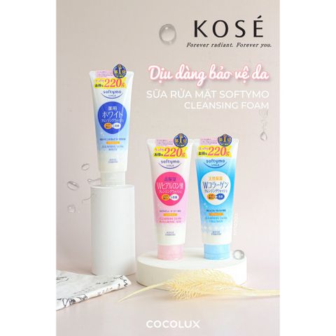 Sữa Rửa Mặt Kose Softymo Nhật Bản 220gr - Dưỡng Trắng, Trẻ Hóa Da, Chiết Xuất Tự Nhiên, Làm Sạch Sâu, Ngừa Mụn
