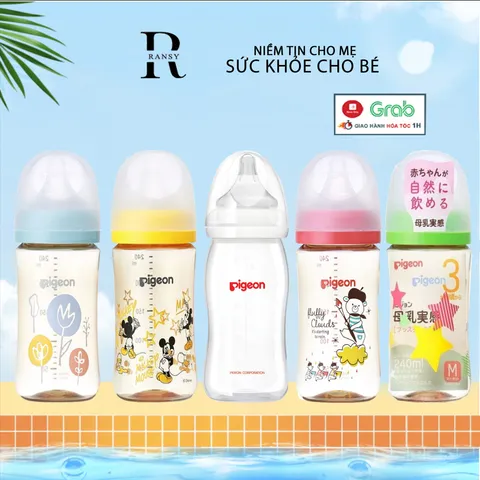 Bình Sữa Pigeon Nội Địa Nhật 160ml/240ml - Bình Nhựa PPSU Không BPA, Núm Silicone Chống Sặc Cho Bé, Đảm Bảo Chính Hãng