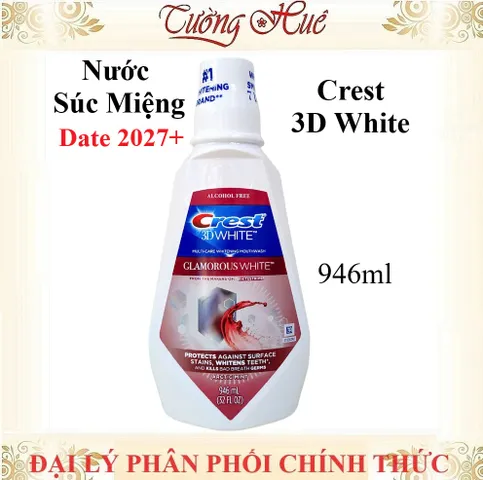 Nước Súc Miệng Crest 3D White Glamorous White 946ml - Giữ miệng sạch sẽ, thơm mát, bảo vệ răng miệng an toàn cho gia đình bạn