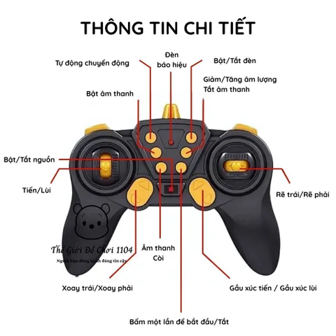Xe Xúc Điều Khiển 5018E Giả Lập Hợp Kim - Chức Năng Xoay 680° và Phun Khói - Đồ Chơi Kỹ Thuật Cho Trẻ Em Yêu Máy Công Trình