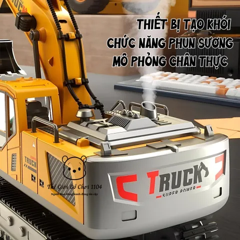 Xe Xúc Điều Khiển 5018E Giả Lập Hợp Kim - Chức Năng Xoay 680° và Phun Khói - Đồ Chơi Kỹ Thuật Cho Trẻ Em Yêu Máy Công Trình
