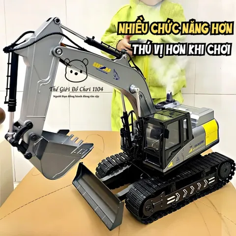 Xe Xúc Điều Khiển 5018E Giả Lập Hợp Kim - Chức Năng Xoay 680° và Phun Khói - Đồ Chơi Kỹ Thuật Cho Trẻ Em Yêu Máy Công Trình