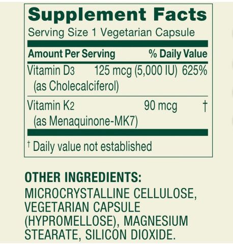 Viên uống bổ sung Vitamin  K2+D3 Spring Valley 90 viên, hàng nhập Mỹ