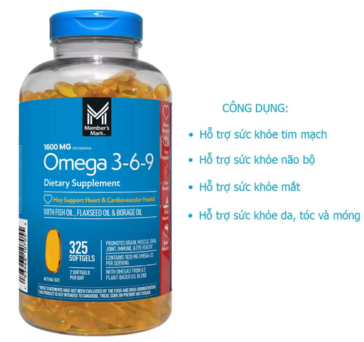 Viên uống Omega 3-6-9 Member's Mark 300 viên - Hỗ trợ tim mạch, não bộ và da khỏe, mẫu mới 2025, hàng Mỹ chính hãng.