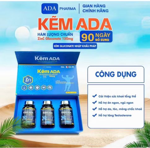 Kẽm ADA hỗ trợ sức khỏe sinh lực nam giới hộp 60 viên (kẽm nhập pháp, date mới)