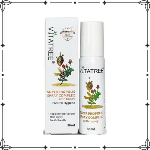 Xịt keo ong Vitatree Super Propolis Spray with Honey 30ml - Tăng cường sức đề kháng, hỗ trợ viêm họng, hàng nhập khẩu chất lượng cao