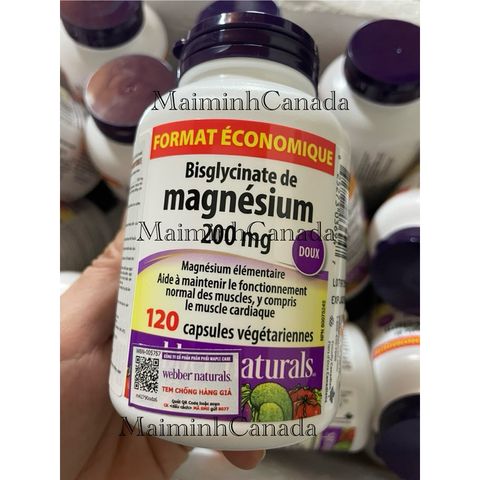 Viên uống Magnesium Bisglycinate 200mg Webber Naturals - Hỗ trợ sức khỏe xương, giảm căng thẳng, cải thiện giấc ngủ và chức năng cơ bắp