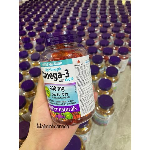 Dầu cá Omega 3 Triple Strength 900mg With CoQ10 - Hỗ trợ tim mạch Webber Natural Canada, 80 viên nang dễ nuốt