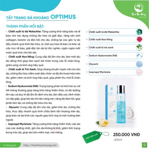Nước Tẩy Trang Optimus Thanh Mộc Hương 200ml - Dưỡng Ẩm, Làm Sạch Sâu, Phù Hợp Với Da Nhạy Cảm, Chăm Sóc Da Tự Nhiên