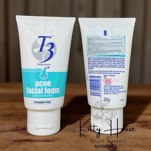 Sữa Rửa Mặt Giảm Mụn T3 Acne Facial Foam 50g - Chứa Dầu Trà Trị Mụn, Làm Sạch Da Mặt, Tươi Mát, Dễ Chịu