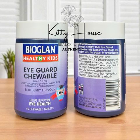 Viên Kẹo Nhai Bảo Vệ Mắt Bioglan Kids Eye Guard cho Trẻ Từ 4 Tuổi - 50 Viên Lutein, Vitamin E, Dễ Ăn Vị Việt Quất