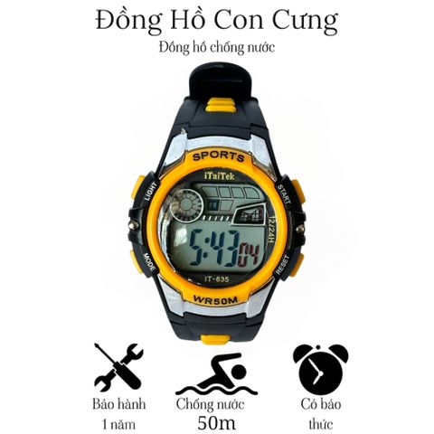 Đồng Hồ Chống Nước ITAITEK IT-635 - Đồng Hồ Điện Tử Cho Bé Hàng Chính Hãng, Chống Nước 50m, Báo Thức, Dây Nhựa Cao Cấp